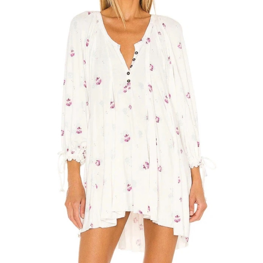 Free People White and Pink Floral Mini Dress